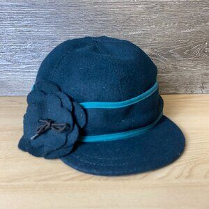 Stormy Kromer Hat Womens 7 1/8 Teal Flower Wool Outdoors USA Made